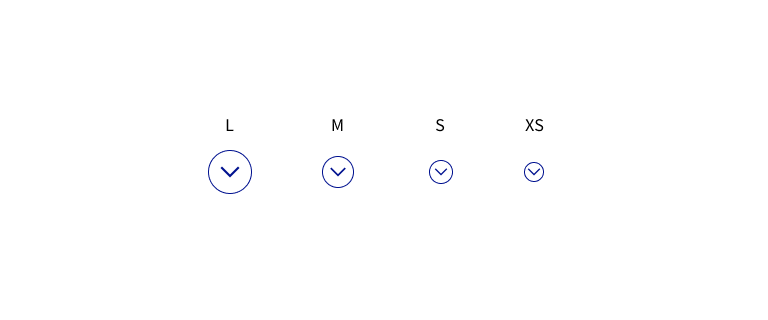 スクリーンショット：開閉アイコンのサイズパターン。L・M・S・XSの4サイズ。