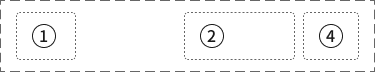 スクリーンショット:スリム幅のヘッダーコンテナの例。①ロゴが左部にある。④ハンバーガーメニューボタンが右端にある。②ヘッダーコンテナアイテムがハンバーガーメニューボタンの左部に配置されている。