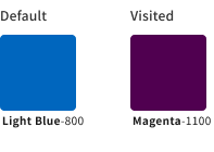 スクリーンショット:リンクカラーの組み合わせスタイル例のカラーチップ。リンクカラーがライトブルー、ビジテッドカラーがやや暗いマゼンタのパターン。