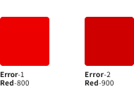 スクリーンショット:セマンティックカラーのエラーのカラーチップ。エラー1は明るい赤、エラー2は暗い赤。