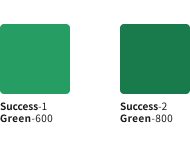 スクリーンショット:セマンティックカラーのサクセスのカラーチップ。サクセス1は明るい緑、サクセス2は暗い緑。