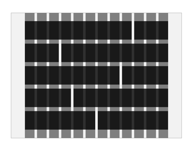 スクリーンショット:12カラムのグリッドシステムを使った2カラムレイアウトのイメージ。5段にわたり、各段が異なるカラム割りを示している。1段目には左に9カラム分の幅を持つカラムがあり、右側には3カラム分の幅を持つカラムが配置されている。2段目には左に3カラム分の幅を持つカラムがあり、右側には9カラム分の幅を持つカラムが配置されている。3段目には左に8カラム分の幅を持つカラムがあり、右側には4カラム分の幅を持つカラムが配置されている。4段目には左に4カラム分の幅を持つカラムがあり、右側には8カラム分の幅を持つカラムが配置されている。5段目には左右共に6カラム分の幅を持つカラムが配置されている。