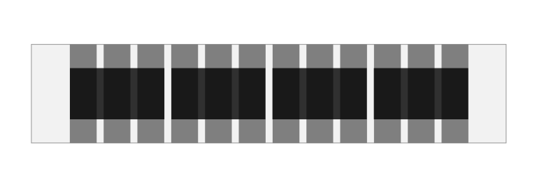 スクリーンショット:12カラムのグリッドシステムを使った4カラムレイアウトのイメージ。3カラム分の幅を持つカラムが4つ横に均等に配置されて並んでいる。